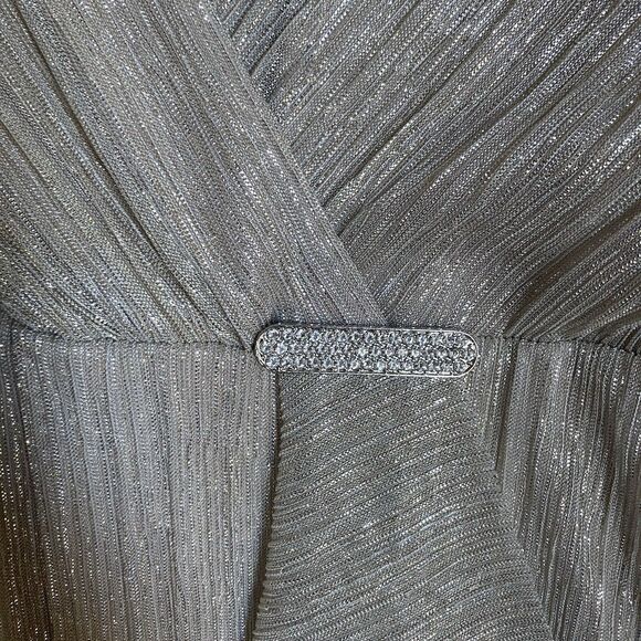 Joseph Ribkoff Midi Dress Sz 10 Silver V Neck Half Sleeve Ruched Bride Mother - Picture 7 of 11